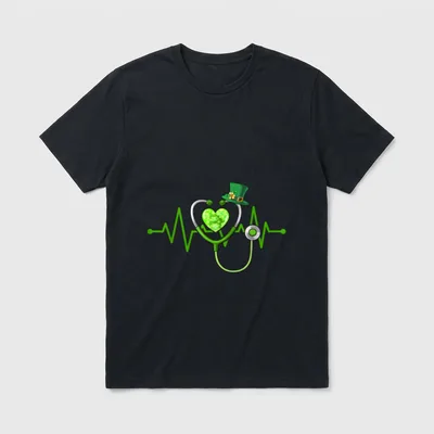 St Day Nurse Heartbeat Saint Pattys T-Shirt – Classic T-Shirt in Black
