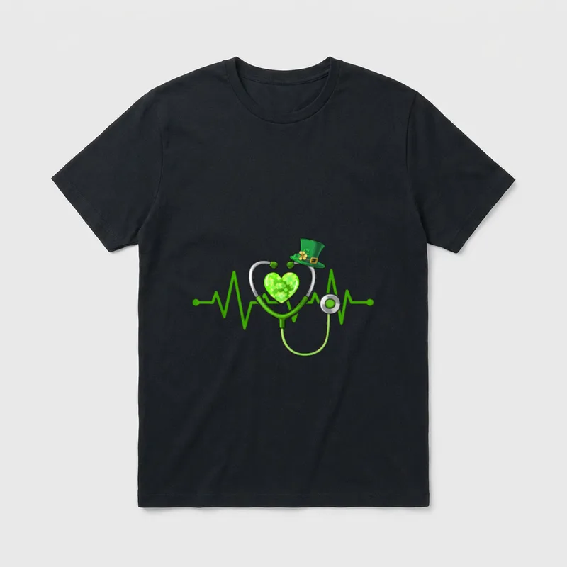 St Day Nurse Heartbeat Saint Pattys T-Shirt – Classic T-Shirt in Black