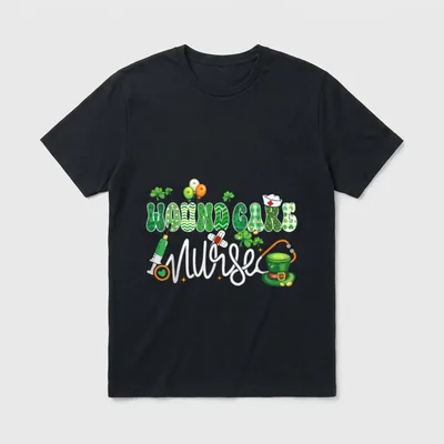 Wound Care Nurse Stethoscope Lucky Shamrock T-Shirt – Classic T-Shirt in Black