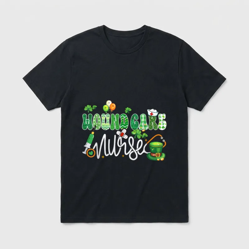 Wound Care Nurse Stethoscope Lucky Shamrock T-Shirt – Classic T-Shirt in Black