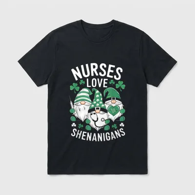 St Nurses Love Shenanigans Gnomes Scrub T-Shirt – Classic T-Shirt in Black
