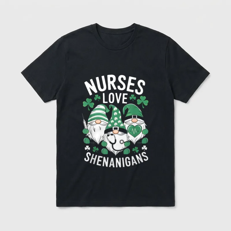 St Nurses Love Shenanigans Gnomes Scrub T-Shirt – Classic T-Shirt in Black
