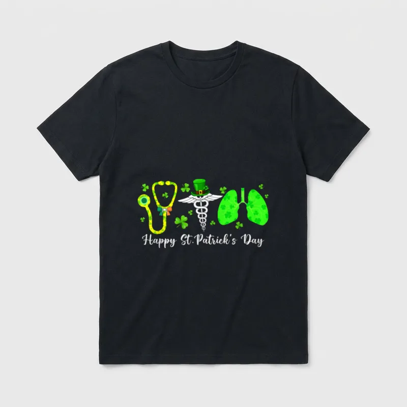 Lungs Respiratory Nurse Therapist Happy St T-Shirt – Classic T-Shirt in Black