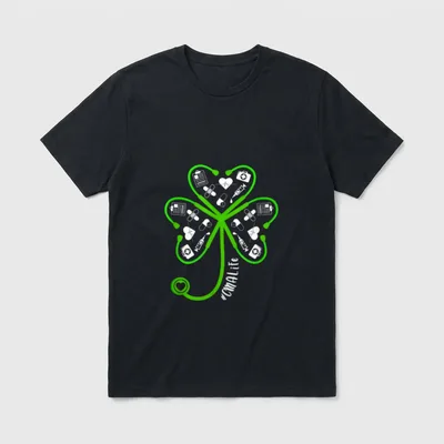 Stethoscope Shamrock CMA Life Nurse St T-Shirt – Classic T-Shirt in Black