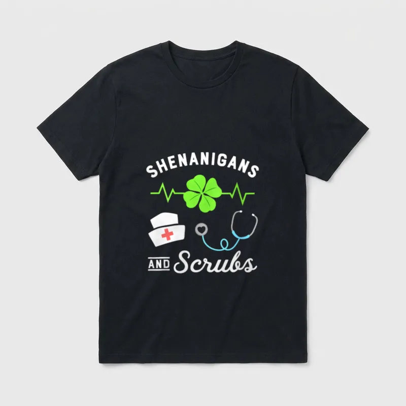 Nurse St Day Shenanigans and Heart T-Shirt – Classic T-Shirt in Black