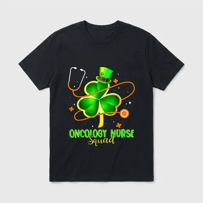 Stethoscope Shamrock Oncology Nurse St Patrick's T-Shirt – “ONCOLOGY NURSE Squad” – Classic T-Shirt in Black