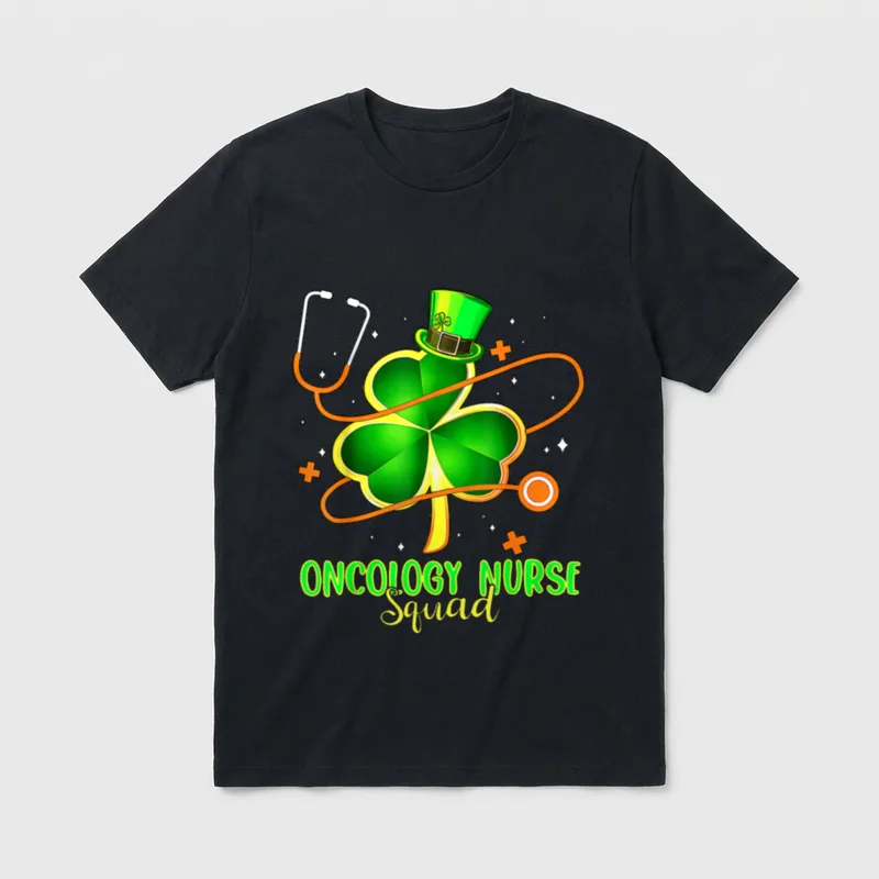 Stethoscope Shamrock Oncology Nurse St Patrick's T-Shirt – “ONCOLOGY NURSE Squad” – Classic T-Shirt in Black
