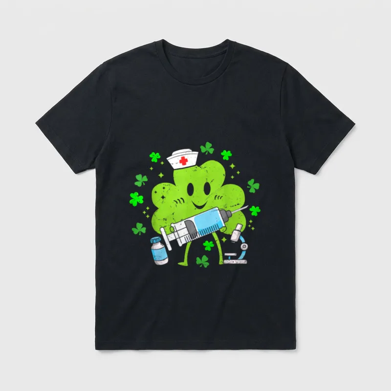 Nurse Shamrock Lucky Nurses St Day T-Shirt – Classic T-Shirt in Black
