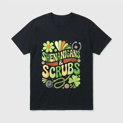 Day Shenanigans Scrub Saint Pattys Groovy T-Shirt – Classic T-Shirt in Black
