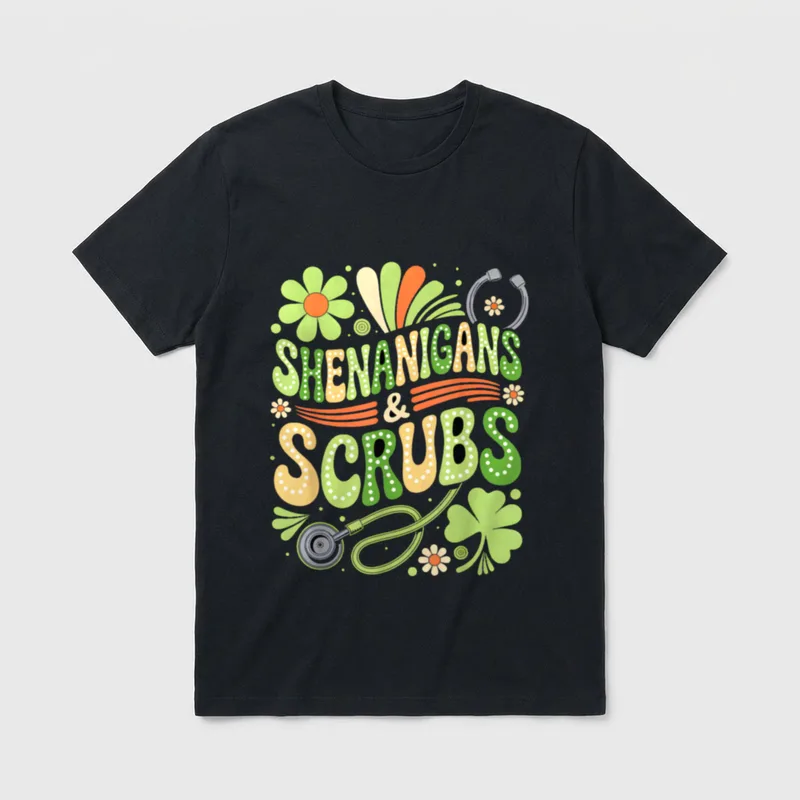 Day Shenanigans Scrub Saint Pattys Groovy T-Shirt – Classic T-Shirt in Black