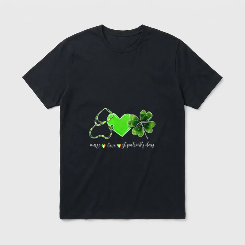Irish Nurse Stethoscope Scrub St Day T-Shirt – Classic T-Shirt in Black