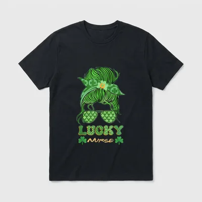 Lucky Nurse Messy Bun St Day T-Shirt – Classic T-Shirt in Black
