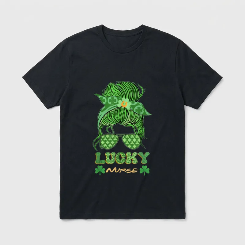 Lucky Nurse Messy Bun St Day T-Shirt – Classic T-Shirt in Black