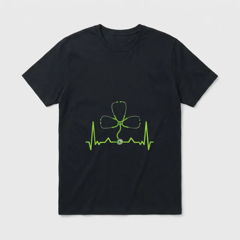 Heartbeat Nurse St Patrick's Day Shamrock T-Shirt – Classic T-Shirt in Black