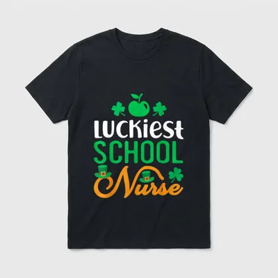 Luckiest School Nurse St Patrick's Day T-Shirt – Classic T-Shirt in Black