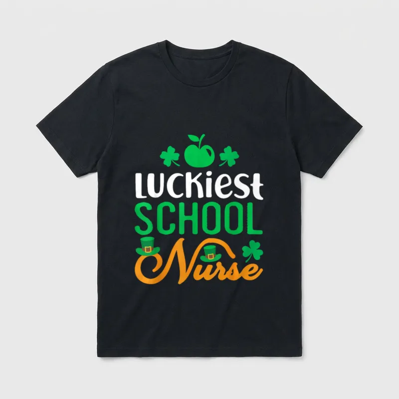 Luckiest School Nurse St Patrick's Day T-Shirt – Classic T-Shirt in Black