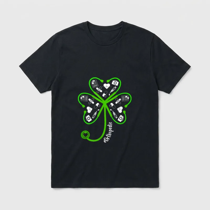 Stethoscope Shamrock Orthopedic Nurse St Day T-Shirt – Classic T-Shirt in Black