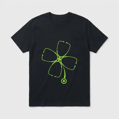 St Day Cool Shamrock Irish Stethoscope T-Shirt – Green four-leaf clover made of stethoscopes – Classic T-Shirt in Black