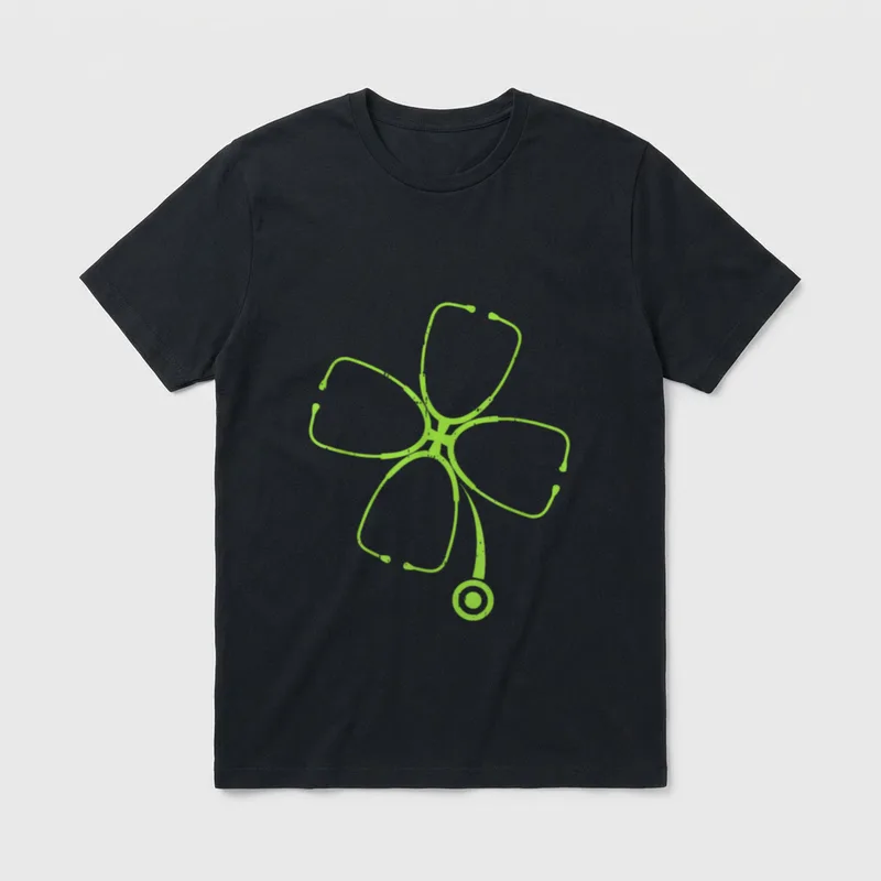 St Day Cool Shamrock Irish Stethoscope T-Shirt – Green four-leaf clover made of stethoscopes – Classic T-Shirt in Black