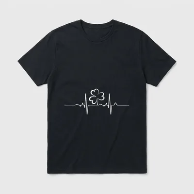 Nurse Shamrock Irish Heartbeat T-Shirt – Heartbeat pulse line with a clover outline – Classic T-Shirt in Black
