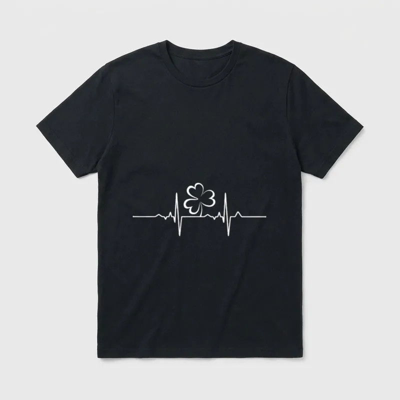 Nurse Shamrock Irish Heartbeat T-Shirt – Heartbeat pulse line with a clover outline – Classic T-Shirt in Black