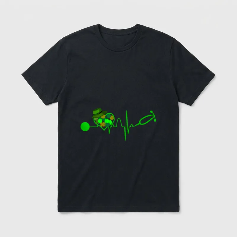 Irish Nurse Heartbeat Ireland Shamrock St T-Shirt – Classic T-Shirt in Black