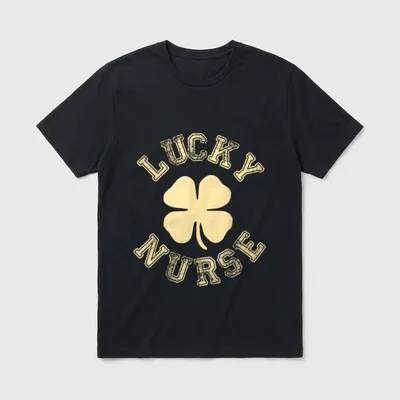 Nurse St Patrick's Day Irish T-Shirt – Lucky Nurse arched lettering around a shamrock silhouette – Classic T-Shirt in Black