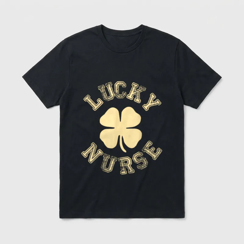 Nurse St Patrick's Day Irish T-Shirt – Lucky Nurse arched lettering around a shamrock silhouette – Classic T-Shirt in Black