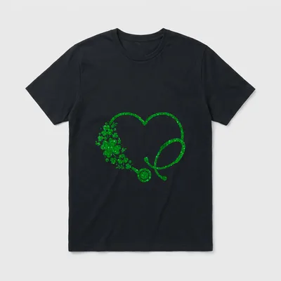 Nurse St Day Stethoscope Green Heart T-Shirt – Classic T-Shirt in Black