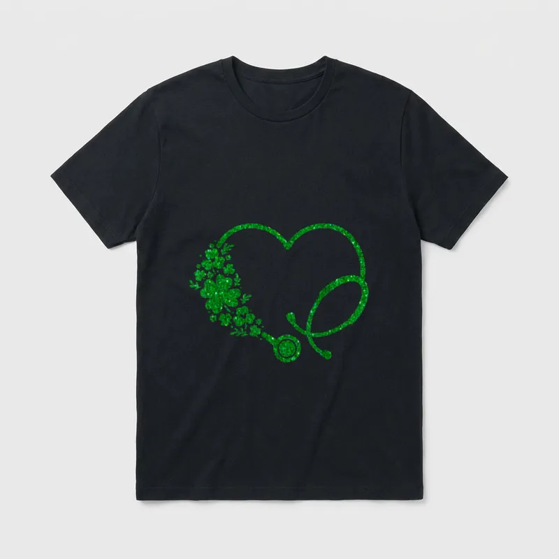 Nurse St Day Stethoscope Green Heart T-Shirt – Classic T-Shirt in Black