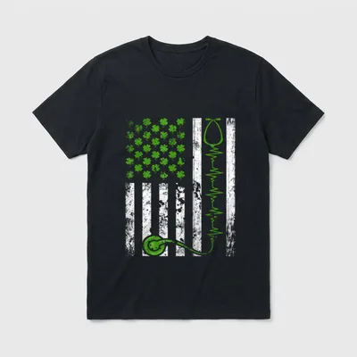 Nurse Irish American Flag T-Shirt – Classic T-Shirt in Black