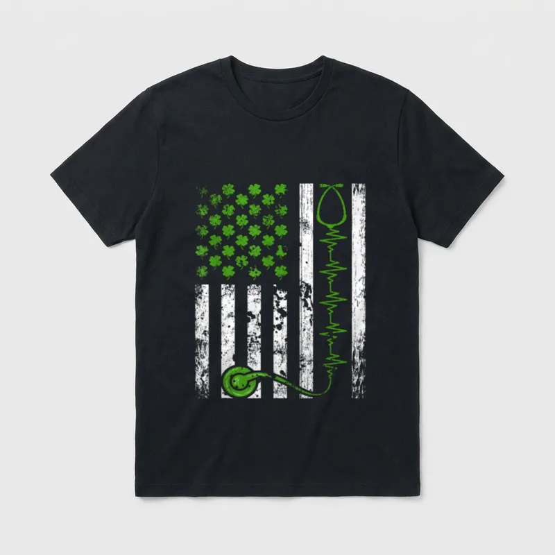 Nurse Irish American Flag T-Shirt – Classic T-Shirt in Black
