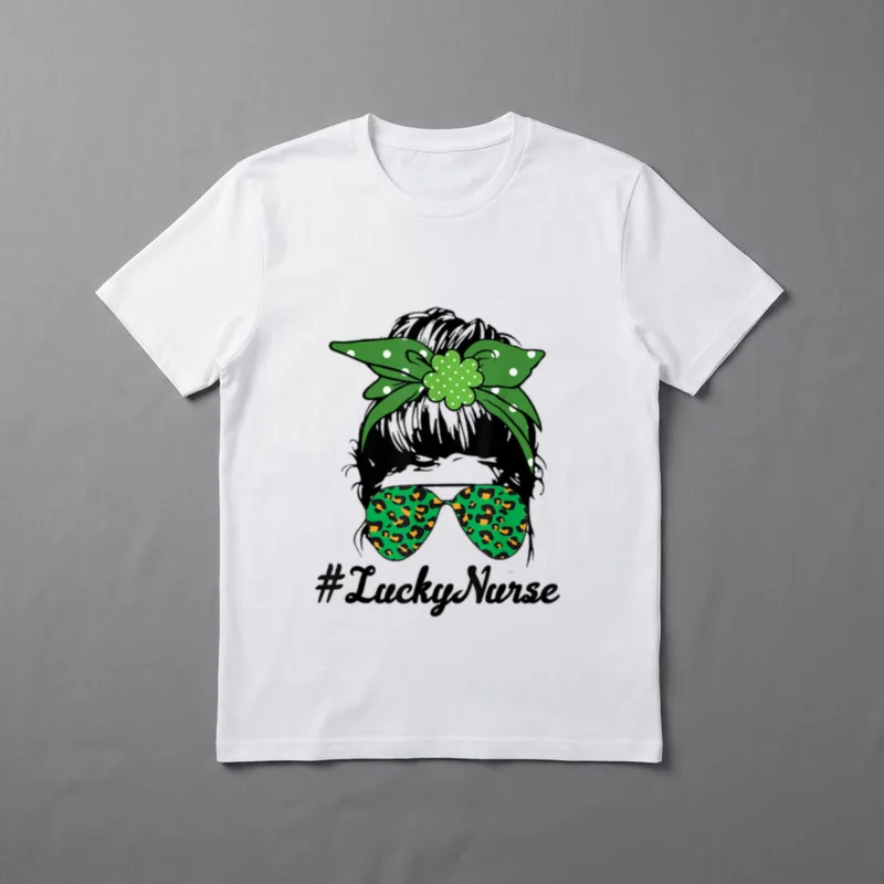 Lucky Nurse Messy Bun N Shamrock T-Shirt – Classic T-Shirt in Black