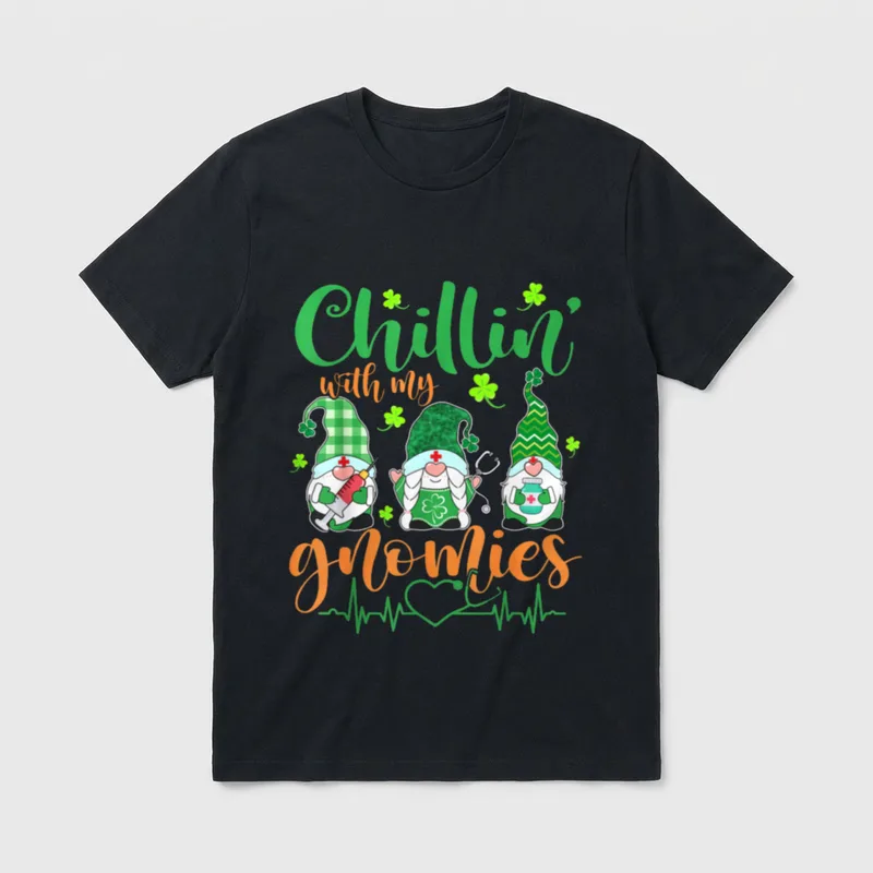 Gnomies St Day Nurse Shamrock T-Shirt – Classic T-Shirt in Black