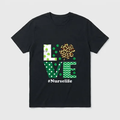 Love Leopard Shamrock Nurse Life Clover T-Shirt – Classic T-Shirt in Black
