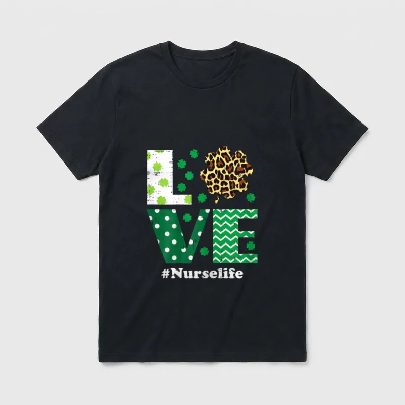Love Leopard Shamrock Nurse Life Clover T-Shirt – Classic T-Shirt in Black