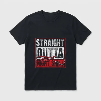 Night Shift Funny Nurse T-Shirt – Straight Outta Night Shift text with stethoscope – Classic T-Shirt in Black