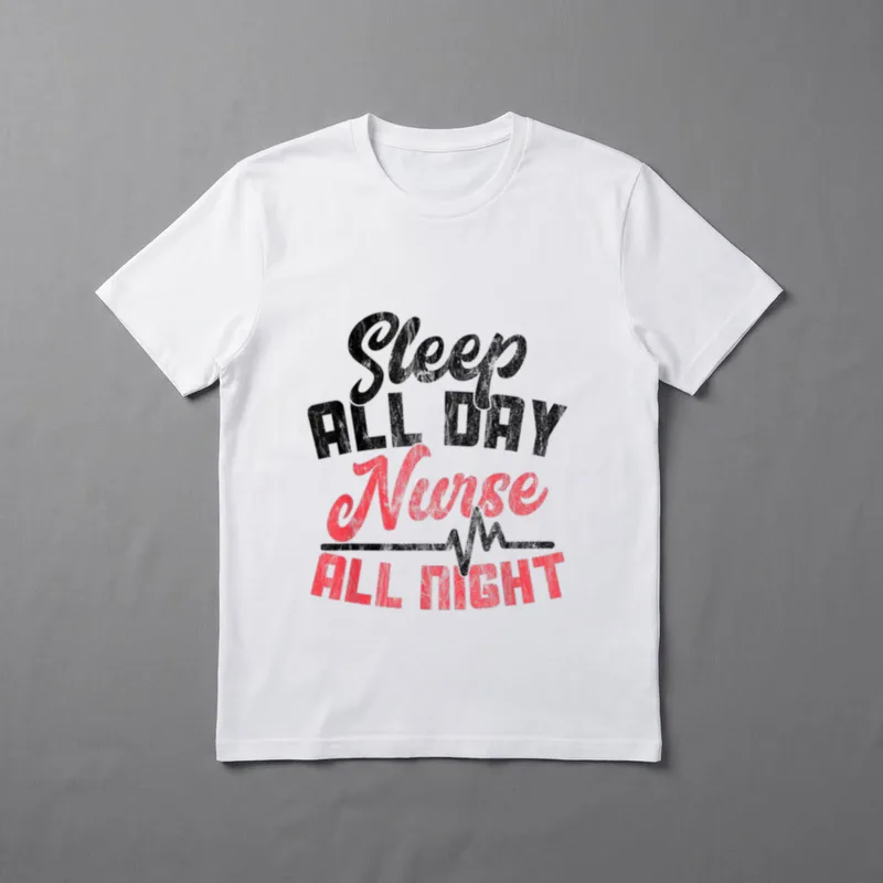 Night Shift Nurse Sleep All Day T-Shirt – Sleep ALL DAY Nurse ALL NIGHT with heartbeat wave – Classic T-Shirt in Black