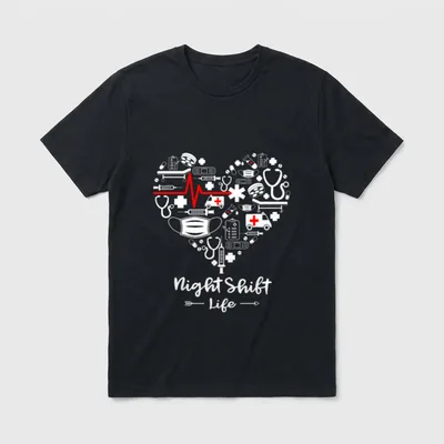 Night Shift Life Heart Funny Nurse T-Shirt – Classic T-Shirt in Black