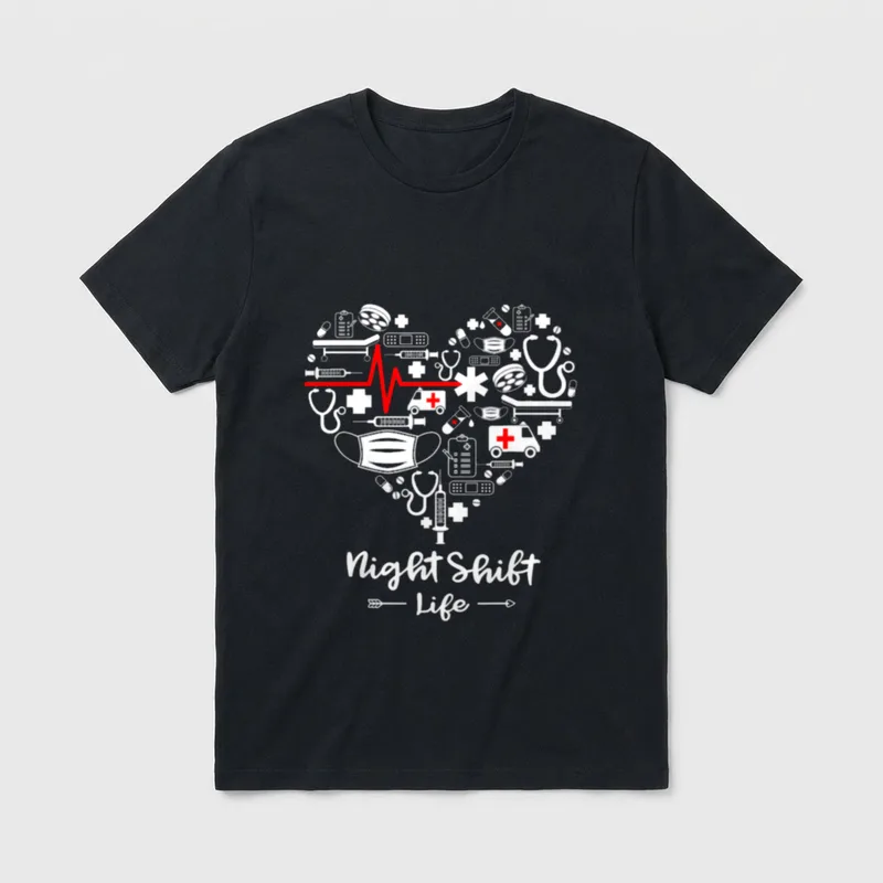 Night Shift Life Heart Funny Nurse T-Shirt – Classic T-Shirt in Black