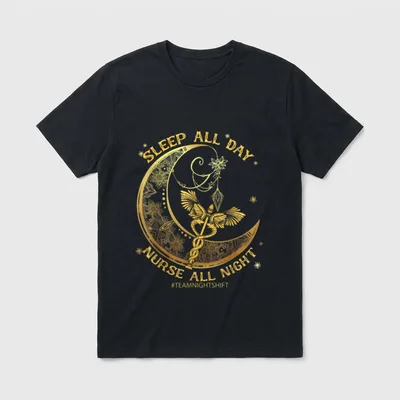 Sleep All Day Nurse Night Lightweight T-Shirt – Classic T-Shirt in Black