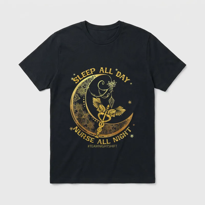 Sleep All Day Nurse Night Lightweight T-Shirt – Classic T-Shirt in Black