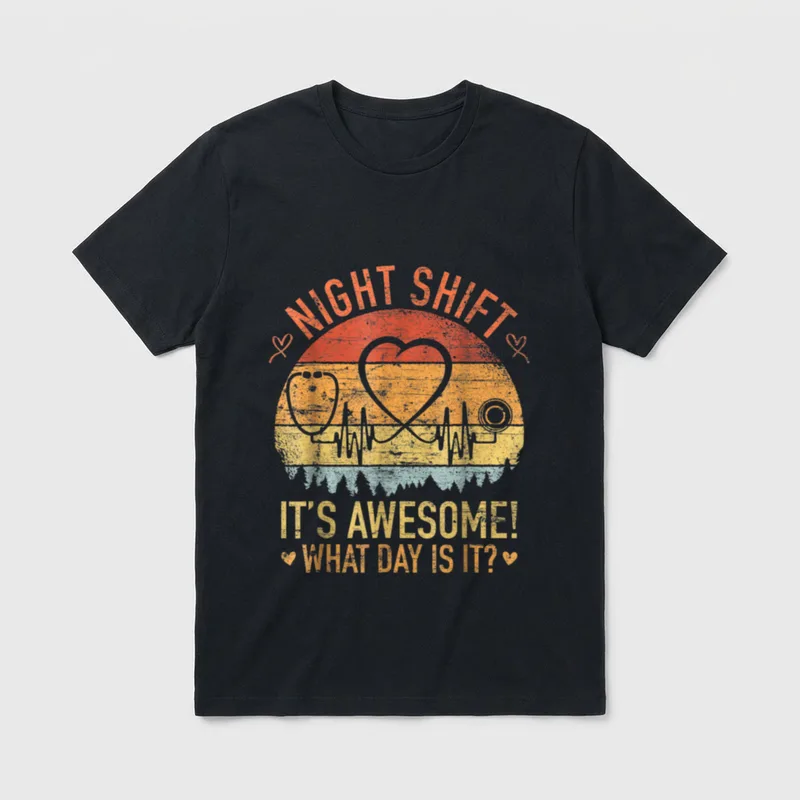 Day Is It CNA RN Nursing T-Shirt – Night Shift It's Awesome What Day is It? – Classic T-Shirt in Black