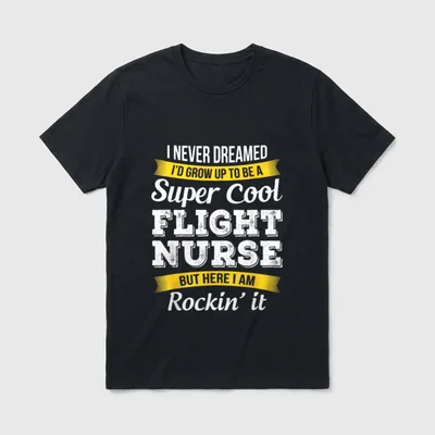 Cool Flight Nurse T-Shirt – Printed flight nurse quote between arched yellow ribbon banners – Classic T-Shirt in Black