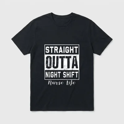 Funny Nurse Life T-Shirt – Straight Outta Night Shift Nurse Life in boxed lettering – Classic T-Shirt in Black