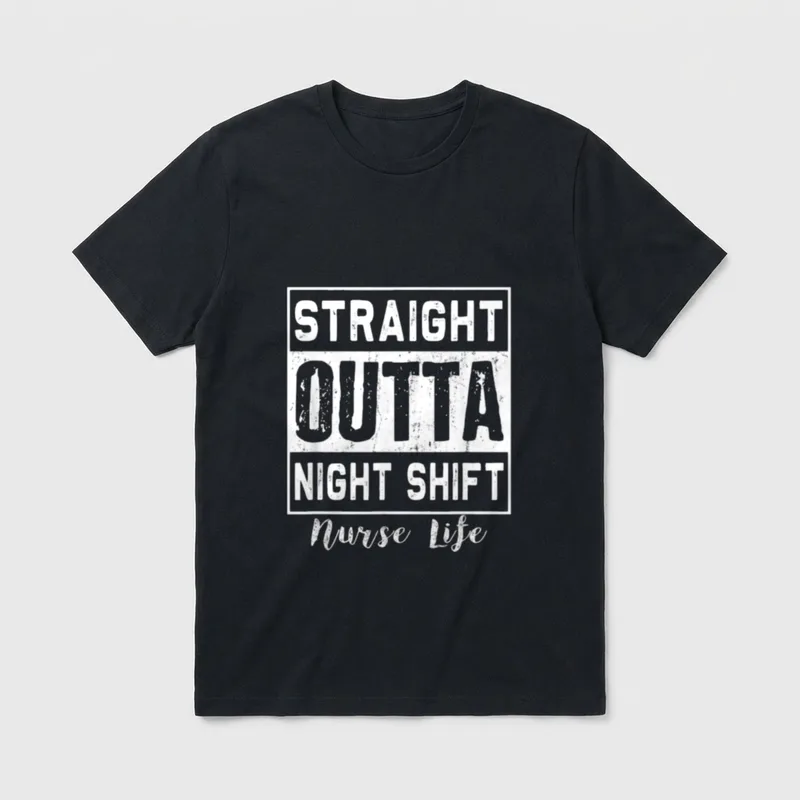 Funny Nurse Life T-Shirt – Straight Outta Night Shift Nurse Life in boxed lettering – Classic T-Shirt in Black