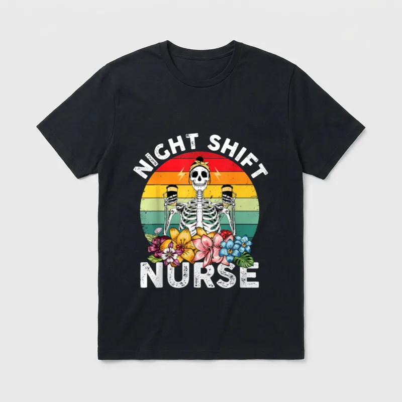 Funny Night Shift Nurse Skeleton T-Shirt – Classic T-Shirt in Black