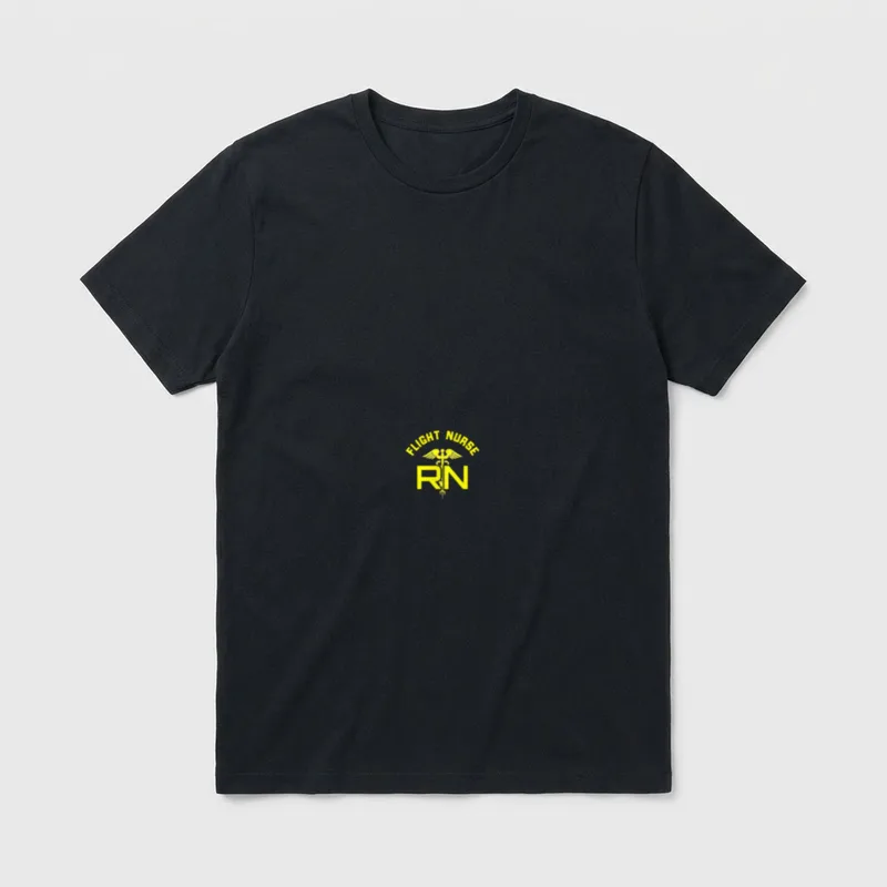 Flight Nurse RN T-Shirt – Yellow flight nurse text, winged caduceus staff, and bold RN – Classic T-Shirt in Black