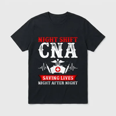 CNA Nurse Night T-Shirt – Distressed caduceus, nurse cap, syringes, and saving lives banner – Classic T-Shirt in Black