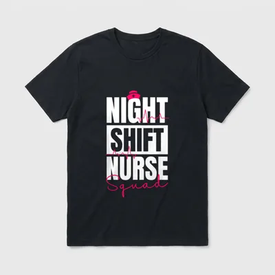 Night Shift Nurse Squad T-Shirt – NIGHT SHIFT NURSE Squad with a nurse cap and pulse lines – Classic T-Shirt in Black